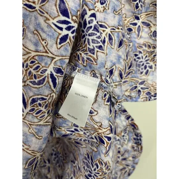 J Jill Love Linen Blouse Top XL Relaxed Printed Lagenlook Coastal Boho Peasant - Picture 8 of 14